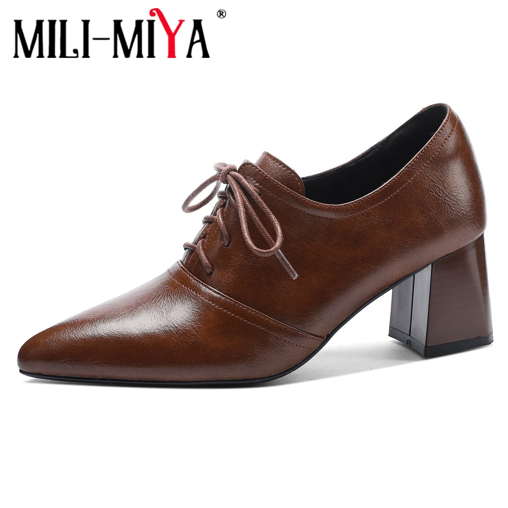 MILI-MIYA Vintage Simple Solid Color Women Cow Leather Pumps Casual Lace Up Classic Thick Heels Plus Size 34-42 Handmade
MILI-MIYA Vintage Simple Solid Color Women Cow Leather Pumps Casual Lace Up Classic Thick Heels Plus Size 34-42 Handmade