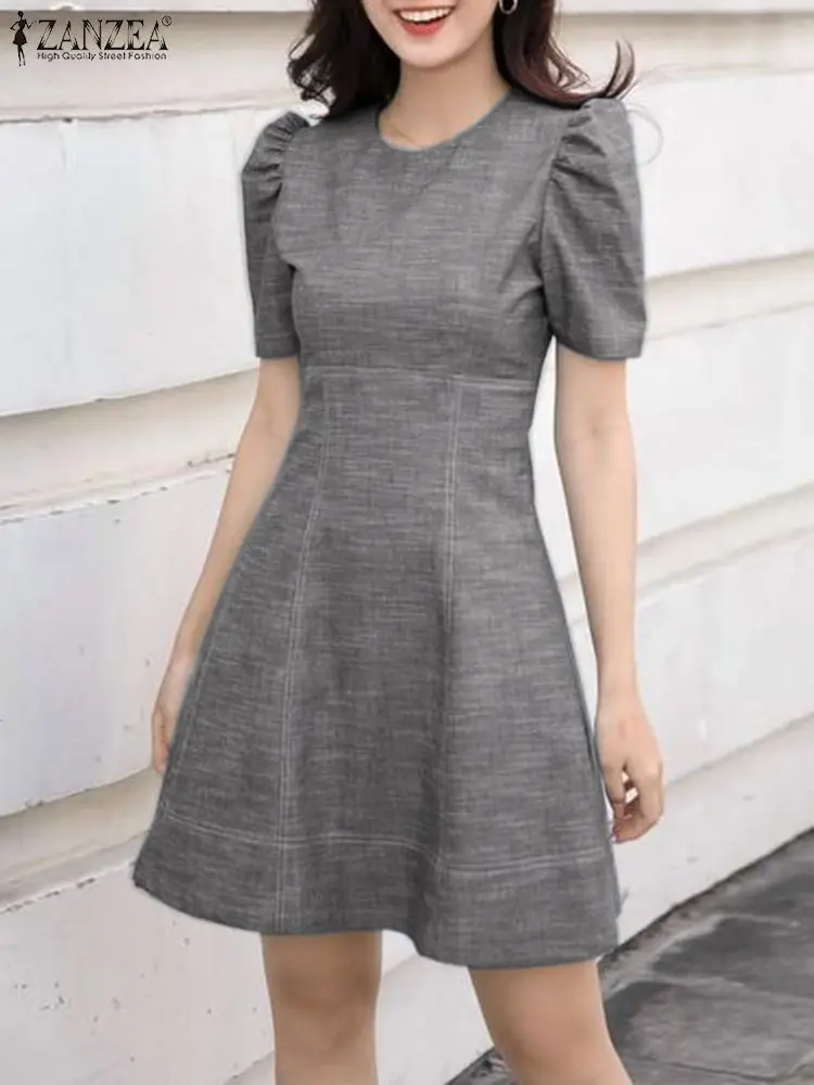 ZANZEA Korean Fashion Puff Sleeve Dress Vintage Slim Sundress O-Neck A Line Dresses Ladies Woman Elegant OL Office Vestidos 2023
ZANZEA Korean Fashion Puff Sleeve Dress Vintage Slim Sundress O-Neck A Line Dresses Ladies Woman Elegant OL Office Vestidos 2023