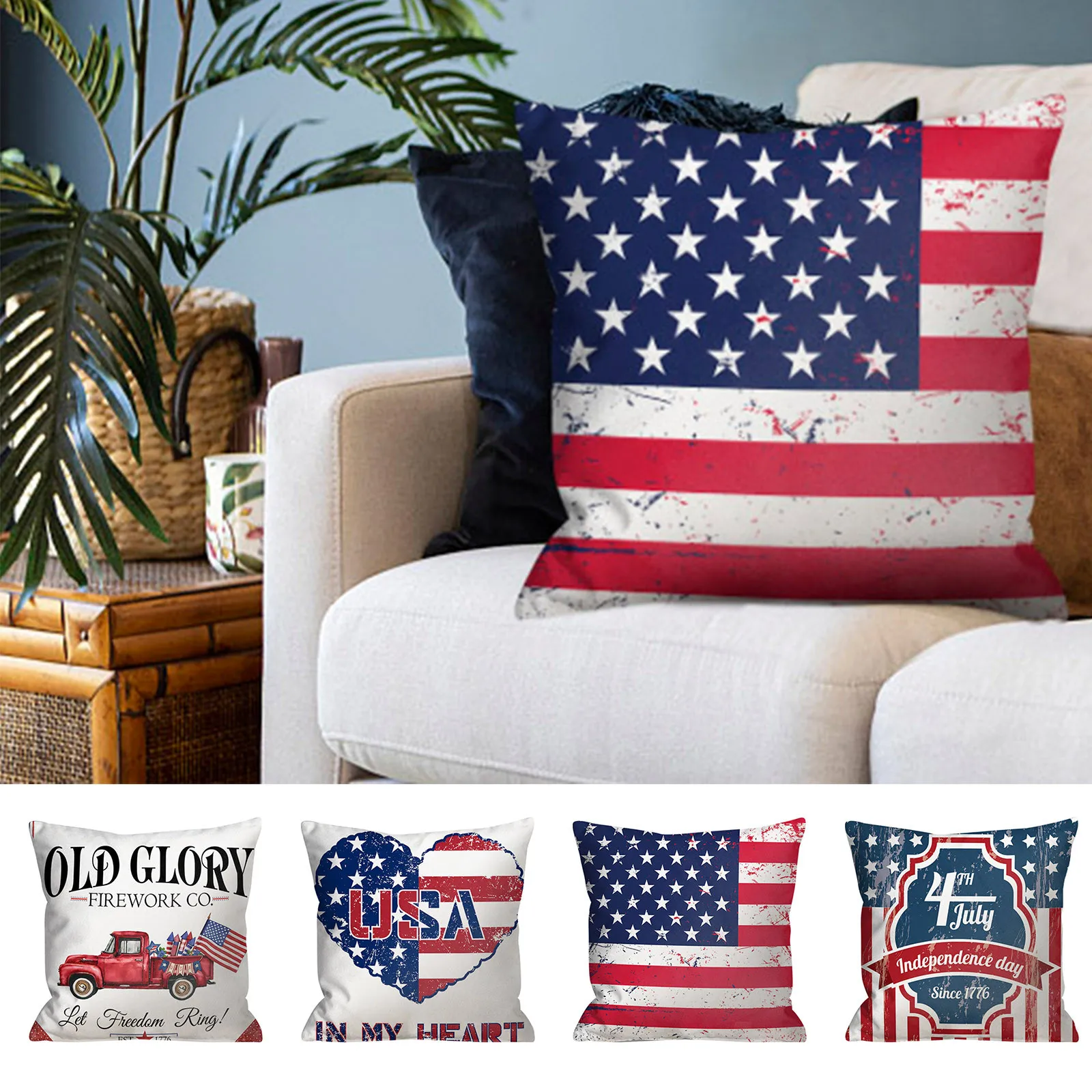 

4th Of July Decorations Pillow Covers 18x18 Set Of 4 Memorial Day Patriotic Throw Pillow Covers God America Flag And Stripes