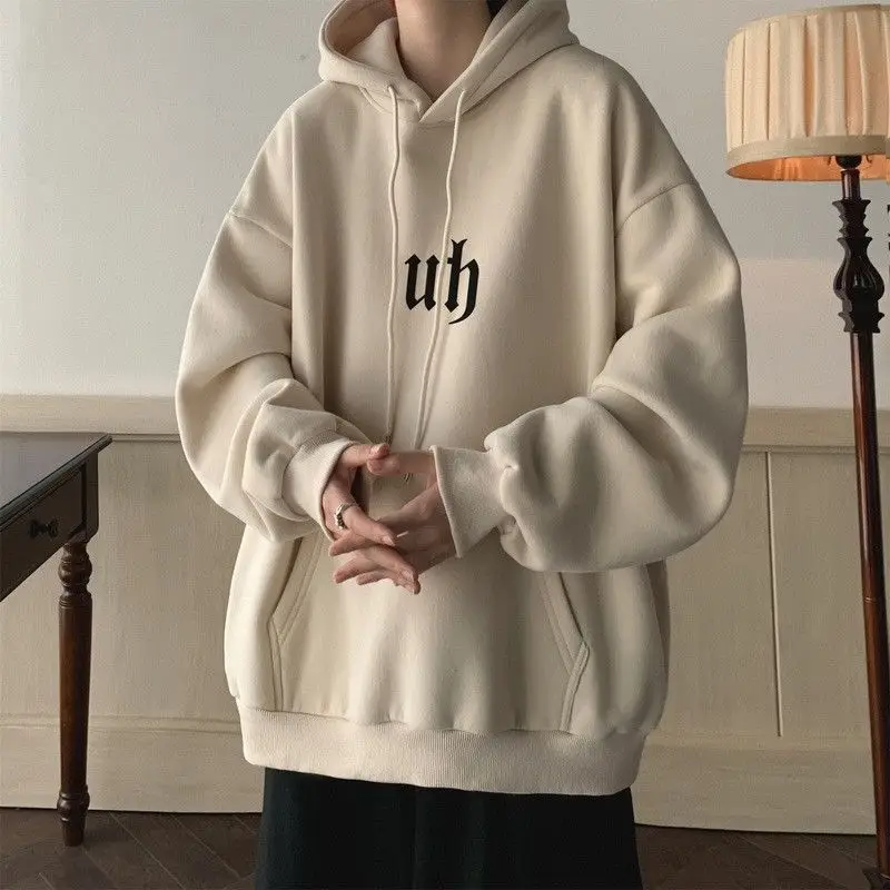 

Men's Clothing Hooded Sweatshirts for Man Hoodies Aesthetic Blue Letter Fleeced Cotton Cheap Novelty and Korean Style Streetwear