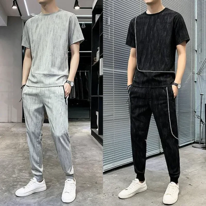 

Sports Suits Black Jogging Clothes for Men Jogger Pants Sets Gym Top Cotton Tracksuit Kpop Male T Shirt Casual Novelty in Cool S