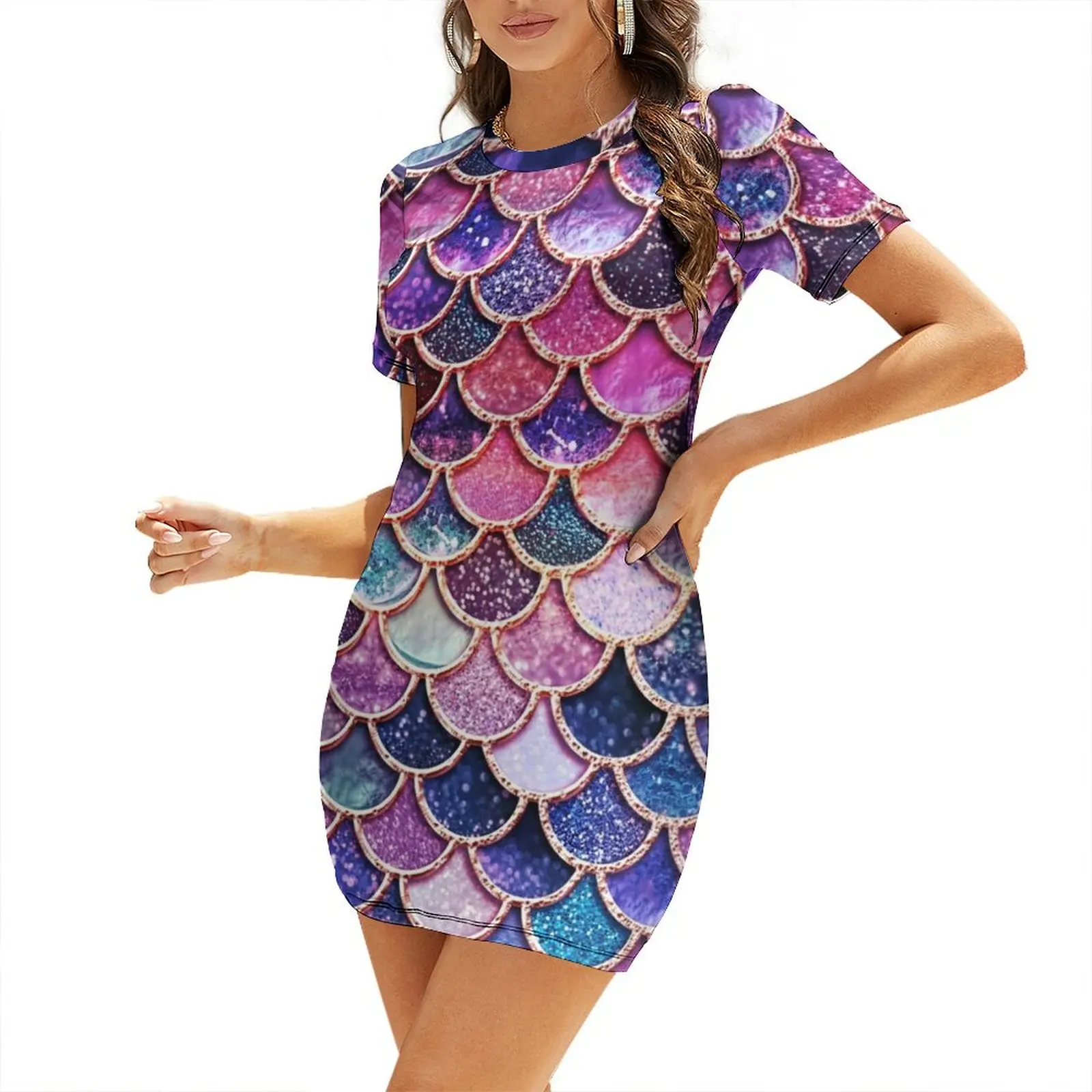 Pink Sparkle Faux Glitter Mermaid Scales Short Sleeved Dress Clothing female Female dress dresses for woman 
Pink Sparkle Faux Glitter Mermaid Scales Short Sleeved Dress Clothing female Female dress dresses for woman