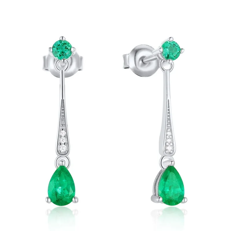 

KQDANCE Solid 925 Sterling SIlver Lab Created Emerald Gemstone WaterDrop Earrings with Green Stone Fine Jewelry For Women
