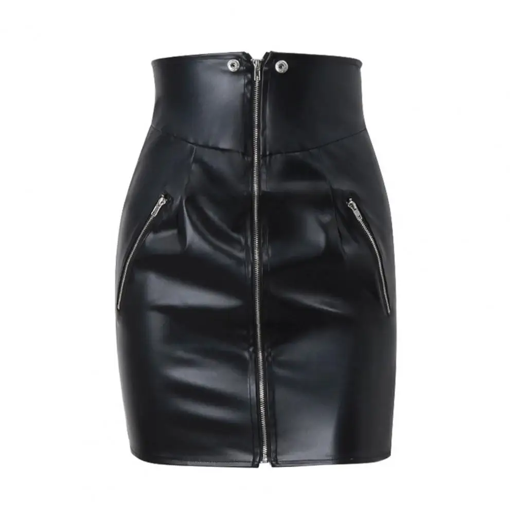 

Women High-waist Skirt High Waist Faux Leather Mini Skirt with Zipper Closure Pockets Punk Style Slim Fit Wrapped Sexy for Women