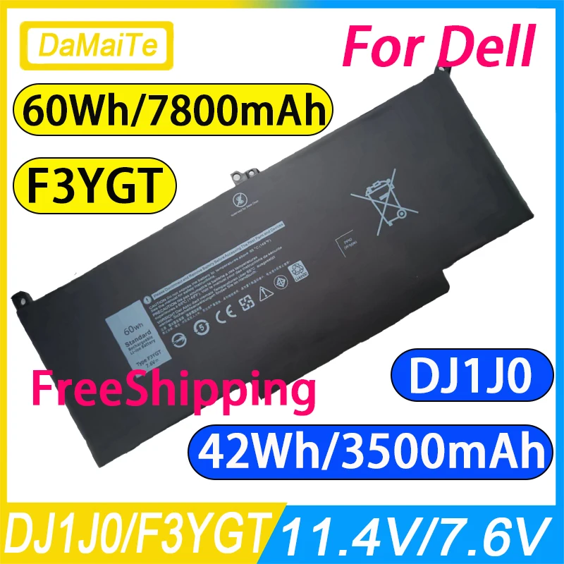 

F3YGT DJ1J0 Battery For Dell Latitude 7480 12 13 7000 7280 7290 E7280 E7290 E7380 E7390 7000 7380 7390 7480 7490 2X39G Laptop
