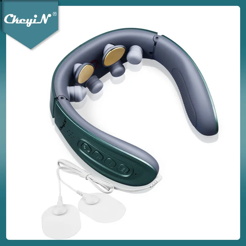 

CkeyiN Electric Vibration Neck Massager EMS TENS Pulse Pain Soreness Relief Hot Compress Cervical Massage Device Electrode Pads