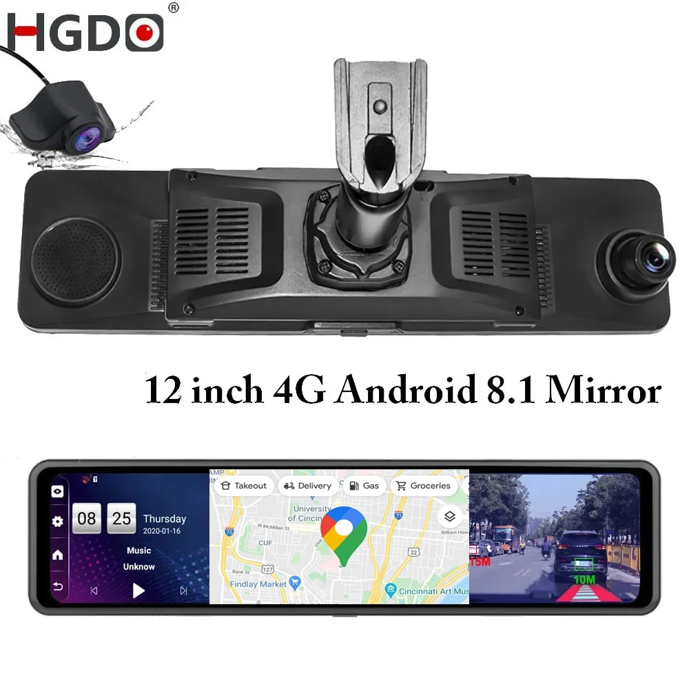 

HGDO 12'' Rear view Mirror Camera Android 4G Car DVR ADAS WIFI Video Recorder FHD 1080P Dual lens Dash Cam Registrator Mount