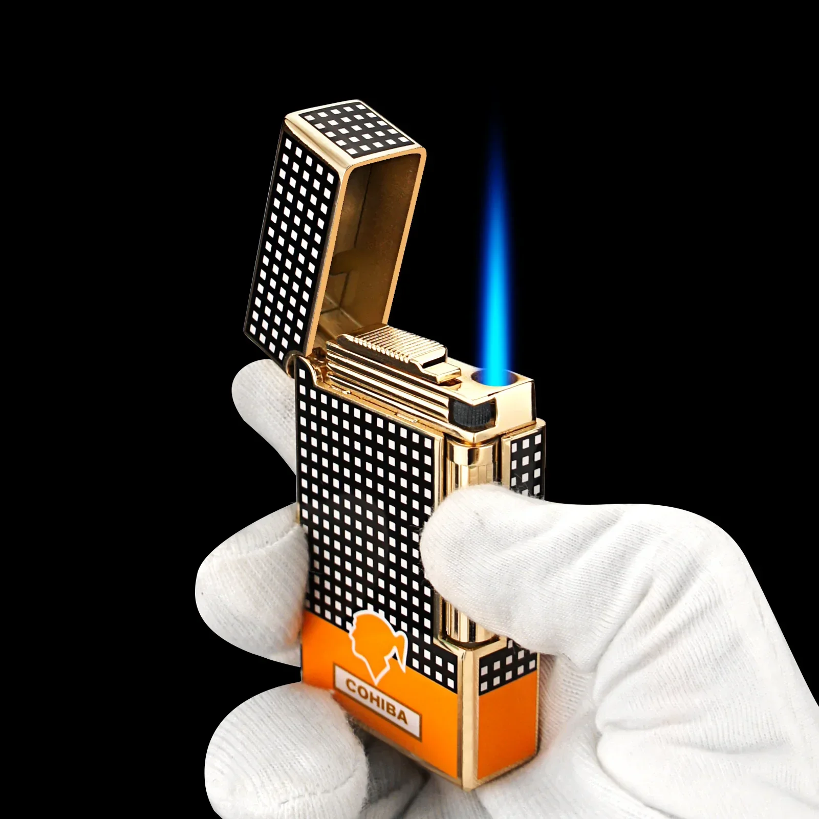 

COHIBA Cigar Lighters Metal Torch Jet Flame Refillable Butane Gas Windproof Lighter with Cigar Punch Gift Box Cigar Accessories