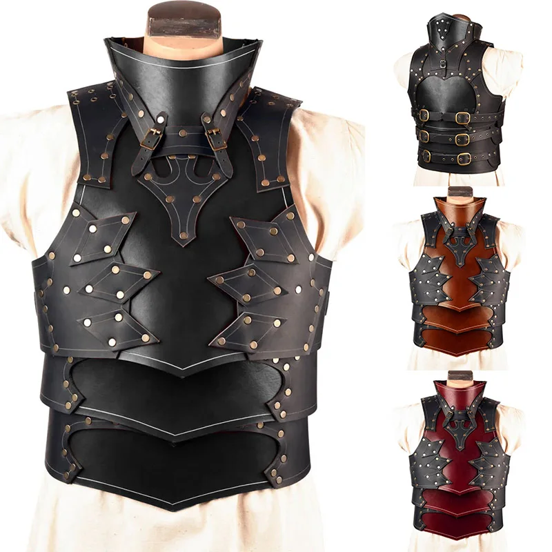

Medieval Roman Gladiator Warrior Body Chest Armor Leather Cuirass Breastplate Viking Knight Cosplay Costume LARP Tops Vest Coat