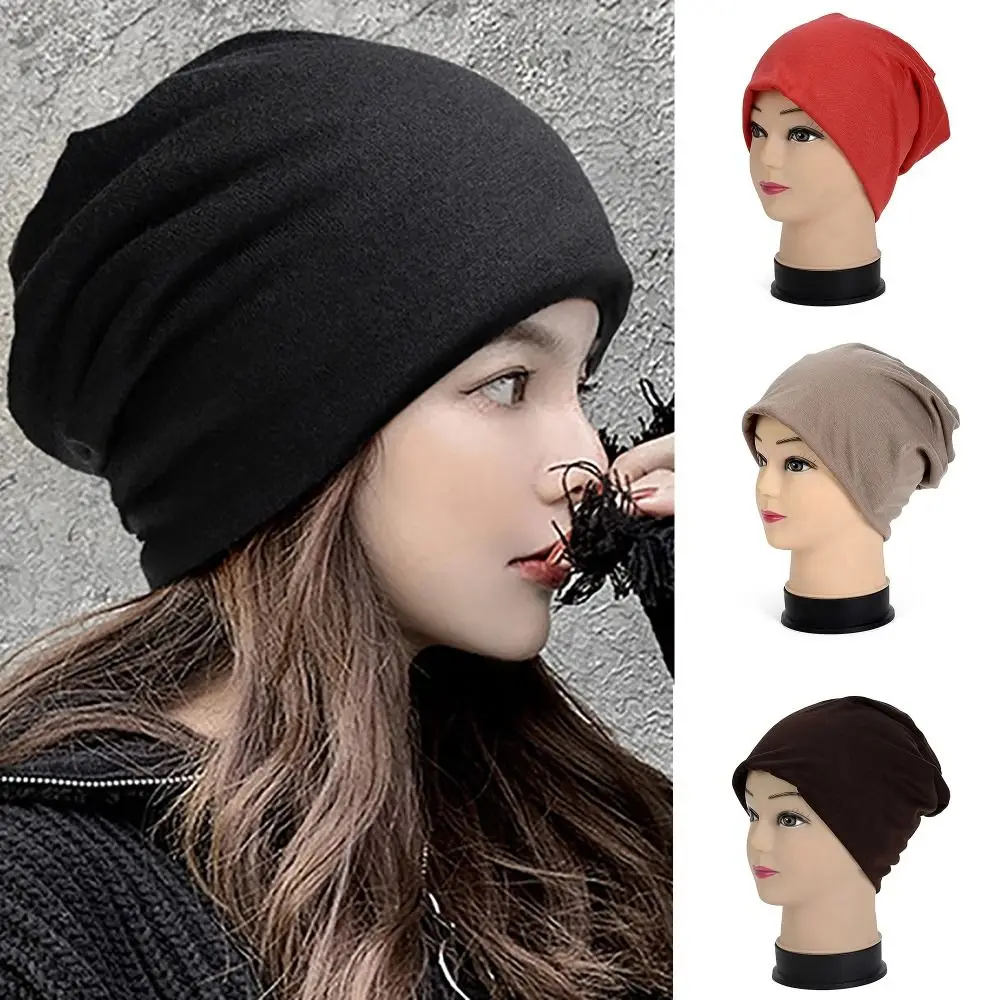 

Cotton Blended Women Men Beanie Cap Fashion Solid Color Head Wraps Slouch Cap Elastic Turban Hat Unisex