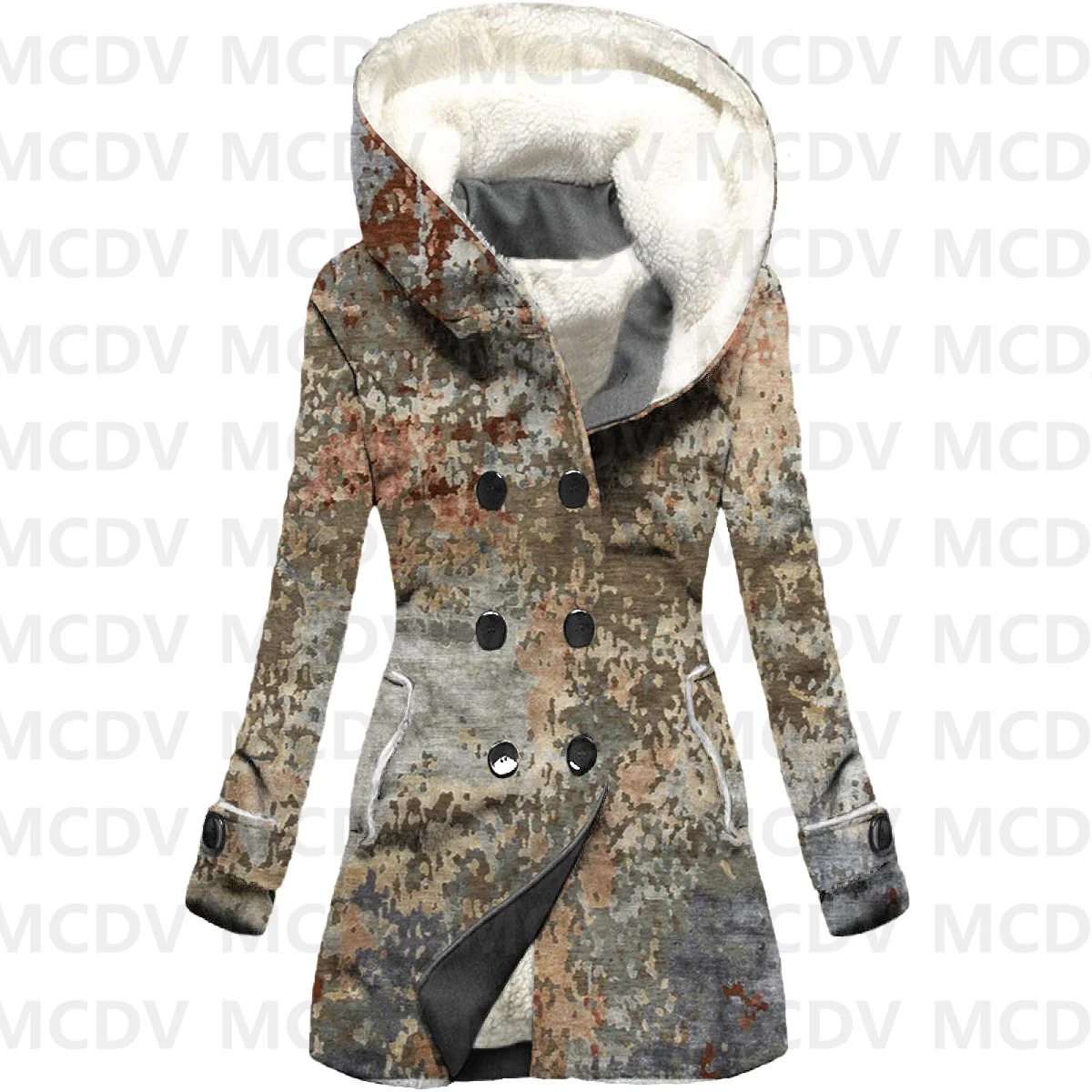

Флисовая накидка с капюшоном и 3D принтом в стиле ретро, женское плотное теплое пальто, Женское зимнее теплое пальто, повседневная одежда 03