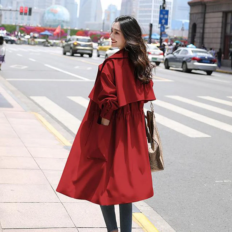 

Женский Тренч QNPQYX, длинные секционные однотонные куртки, легкая Повседневная Женская ветровка, коллекция корейских модных тренчков