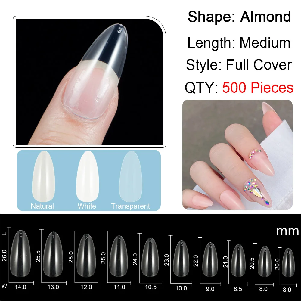 500 Pieces/Pack Medium Almond Stiletto False Nail Tips Full Cover Nail Tips Full Cover Fake Nail Acrylic French Tip Nails
500 Pieces/Pack Medium Almond Stiletto False Nail Tips Full Cover Nail Tips Full Cover Fake Nail Acrylic French Tip Nails