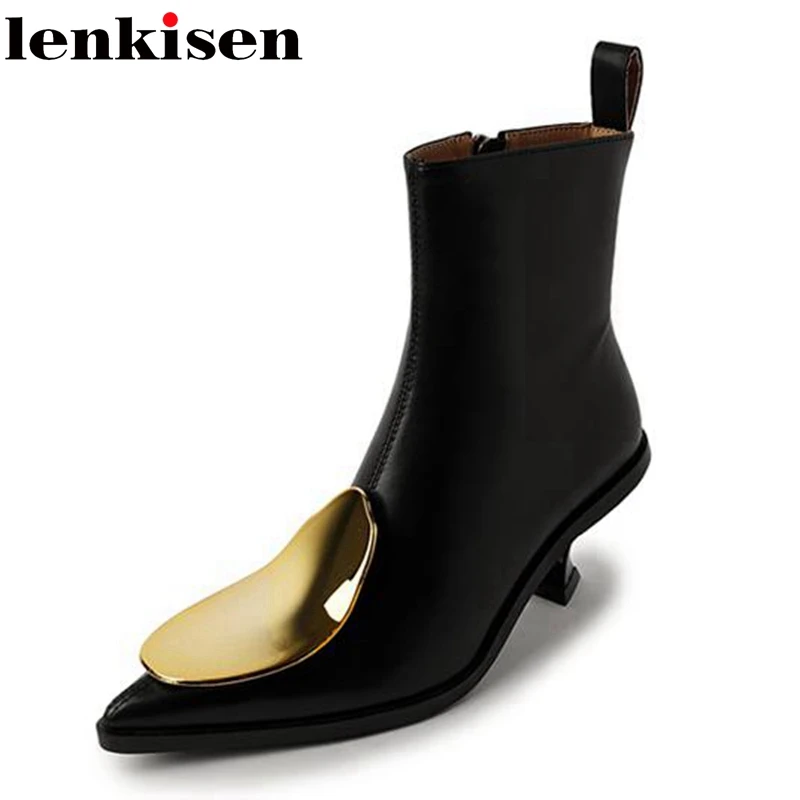 Lenkisen Cow Leather Pointed Toe Stiletto High Heels Modern Boots Wedding Mature Metal Decoration Dating Wedding Zip Ankle Boots
Lenkisen Cow Leather Pointed Toe Stiletto High Heels Modern Boots Wedding Mature Metal Decoration Dating Wedding Zip Ankle Boots