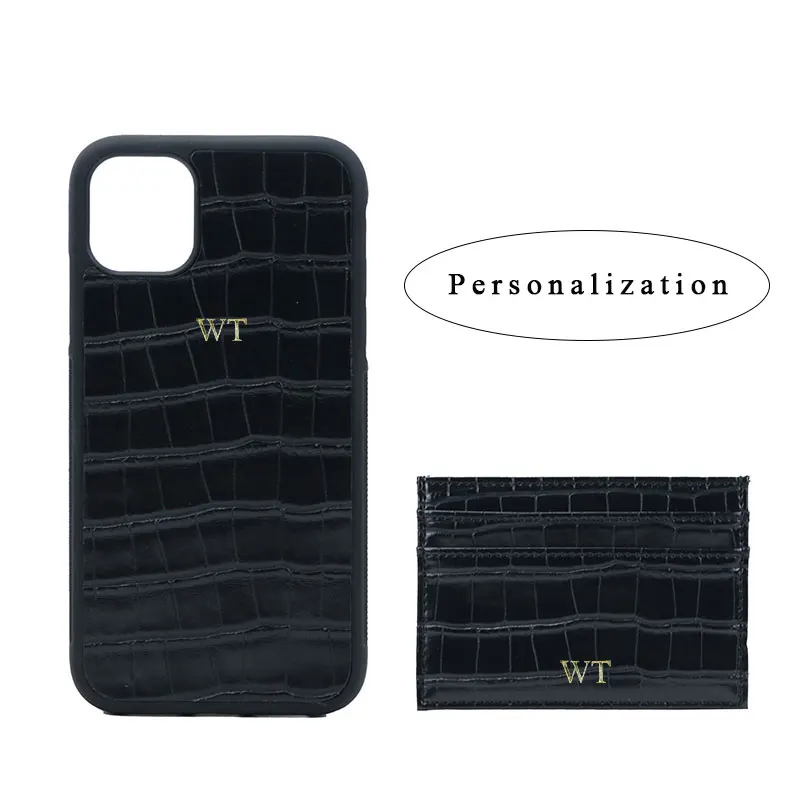 

Personalized Initials Custom Gift Set Name Phone Case For IPhone 14 13 12Pro Max Crocodile Embossed PU Leather Card Holder Cover