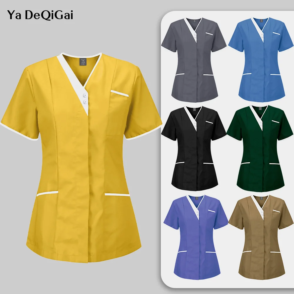 

Medical Scrub Tops With Buttons Hospital Nurse Doctors Blouse Dentistry Clothes Dental Clinic Pet Workwear Scrubs Shirts