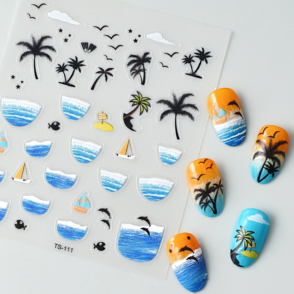Cool Summer Sea Beach 5D Nail Stickers Adhesive Tattoo Nails