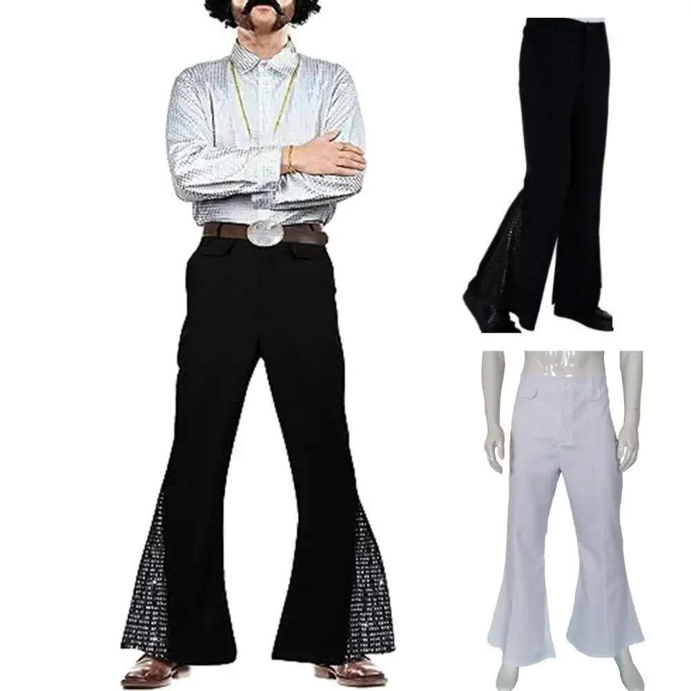 

Men Bell-bottom Pants Shiny Sequin Flared Hem Hippie Costume Pants for Men 60s 70s Retro Disco Fancy Trousers for Halloween