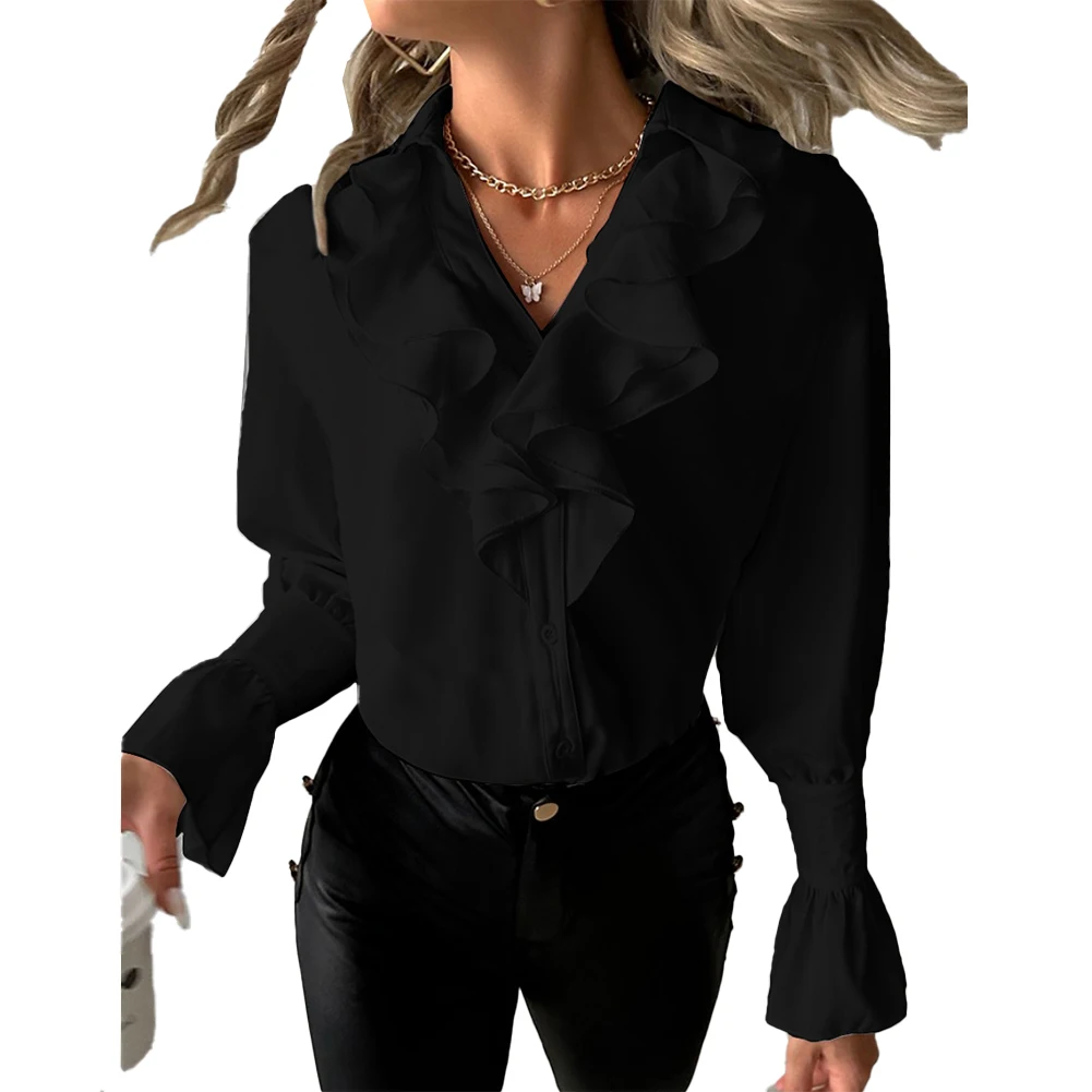 Women\\'s Ruffle V Neck Tshirt Ladies Long Sleeve Casual Slim Fit Blouse Polyester Fabric Fall/Spring/Autumn/Winter
Women\\'s Ruffle V Neck Tshirt Ladies Long Sleeve Casual Slim Fit Blouse Polyester Fabric Fall/Spring/Autumn/Winter