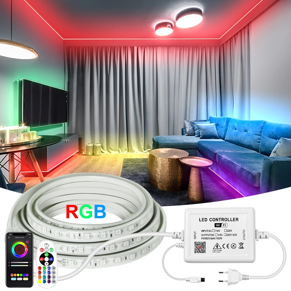Светодиодная RGB лента, 220 В, 5050, с евровилкой, водонепроницаемая, IP67, гибкая лента Tuya Smart, Wi-Fi, Bluetooth, пульт дистанционного управления для сада
Светодиодная RGB лента, 220 В, 5050, с евровилкой, водонепроницаемая, IP67, гибкая лента Tuya Smart, Wi-Fi, Bluetooth, пульт дистанционного управления для сада