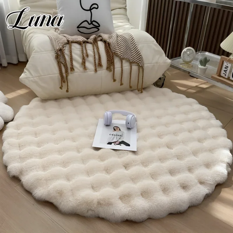 

Winter Round Plush Carpet Living Room Decor Bubble Shaped Sofa Blankets Fluffy Faux Rabbit Fur Floor Mats Makeup Stool Area Rugs