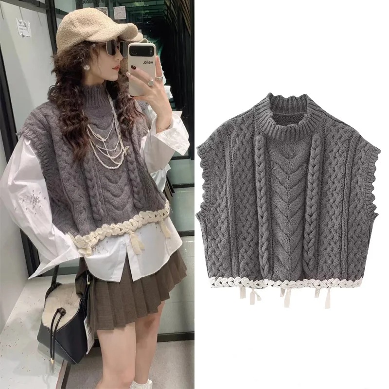 TRAF Women New High Neck Cable-Knit Vest 2023 Autumn Special Woven Patterns Vests Top Vintage Contrast Hem Solid Cozy Waistcoats
TRAF Women New High Neck Cable-Knit Vest 2023 Autumn Special Woven Patterns Vests Top Vintage Contrast Hem Solid Cozy Waistcoats