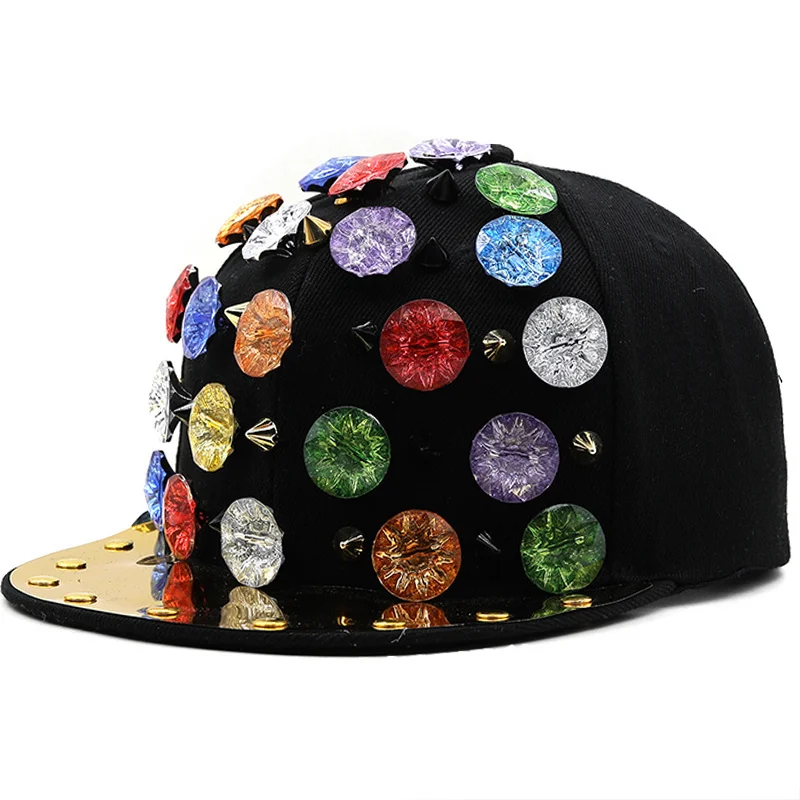 

style Diamonds rivet 25 handmade snakeskin leather luxury brand snapback for women men black stage baseball cap Boy Hip Hop hats