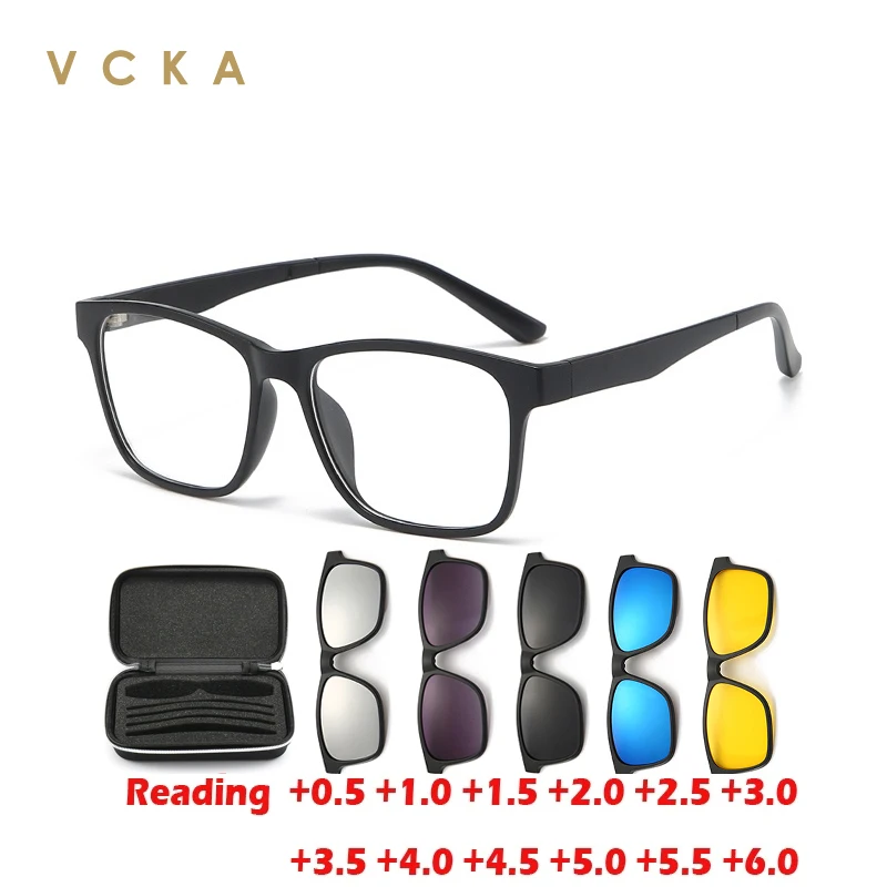 

VCKA 6 In 1 Clip Magnet Polarized Sunglasses 2024 NEW Square Reading Glasses Men Women Clip Magnet Custom Eyewear +0.5 to+10