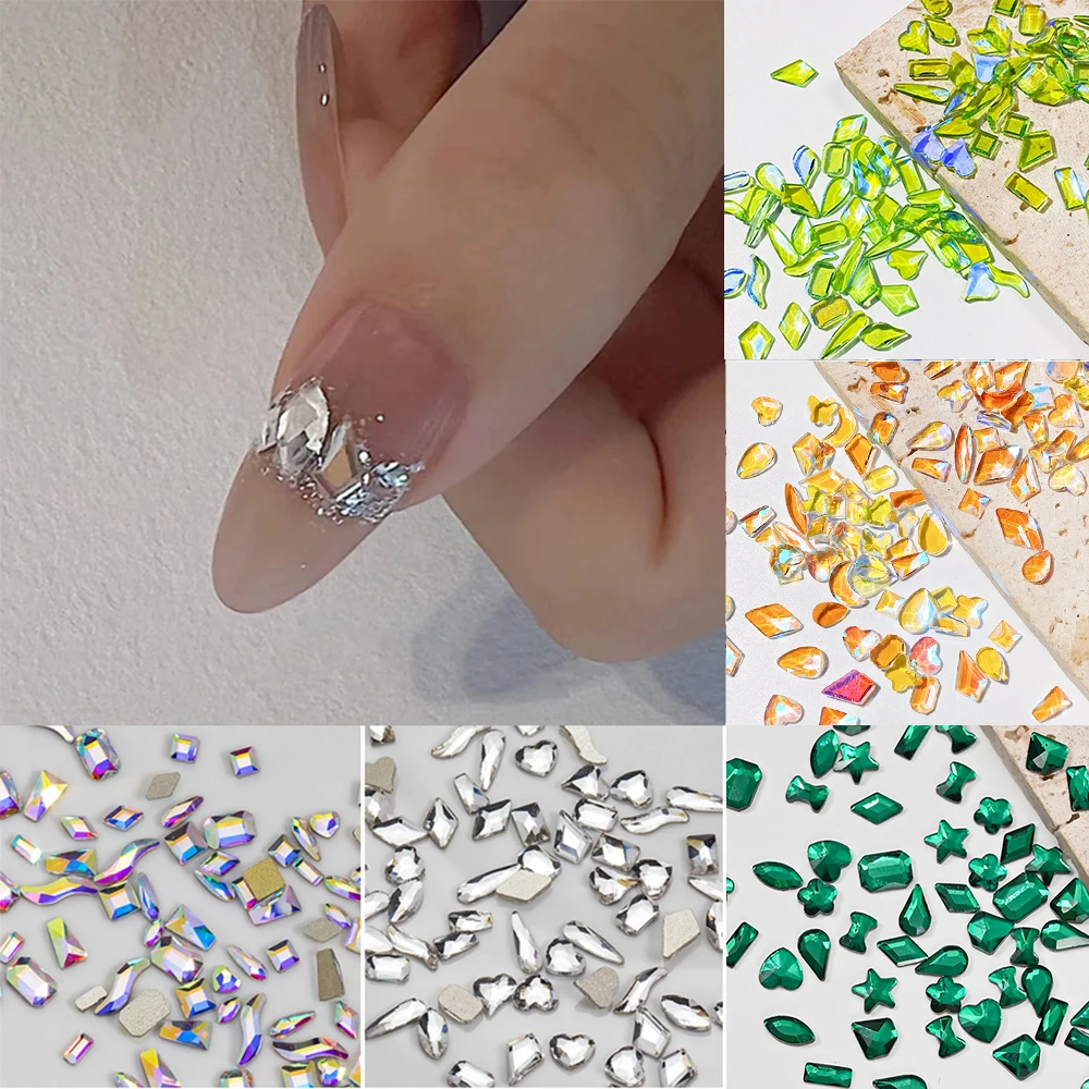 

100pcs Mixed Crystal AB Nail Art Rhinestones Flatback Aurora Glass Nail Stones Gems For 3D Nails DIY Manicure Decorations