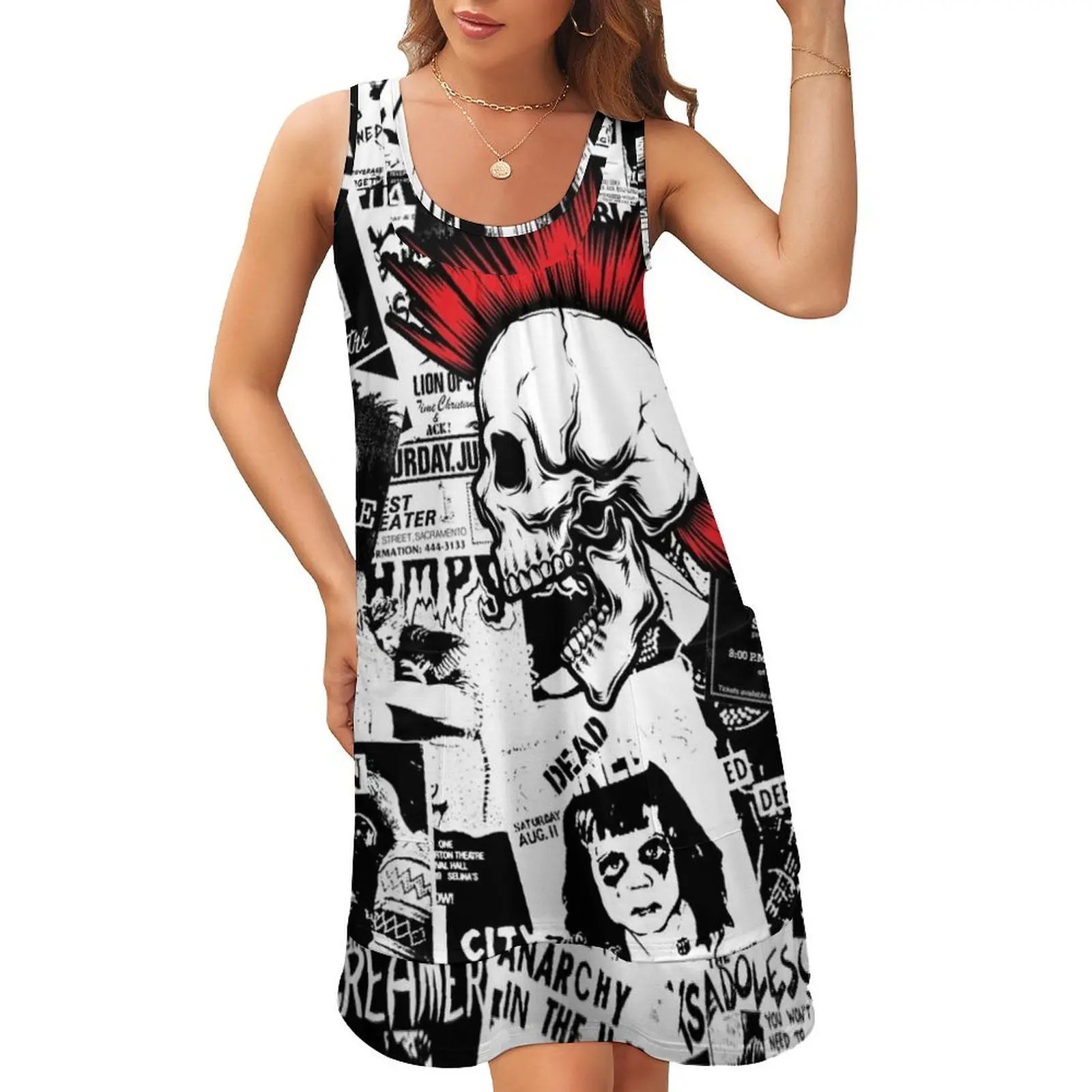 Punk Flyers Collage Punkrock Skull with Red Mohawk Sleeveless U-Neck Fake Two Piece Dress prom clothes
Punk Flyers Collage Punkrock Skull with Red Mohawk Sleeveless U-Neck Fake Two Piece Dress prom clothes