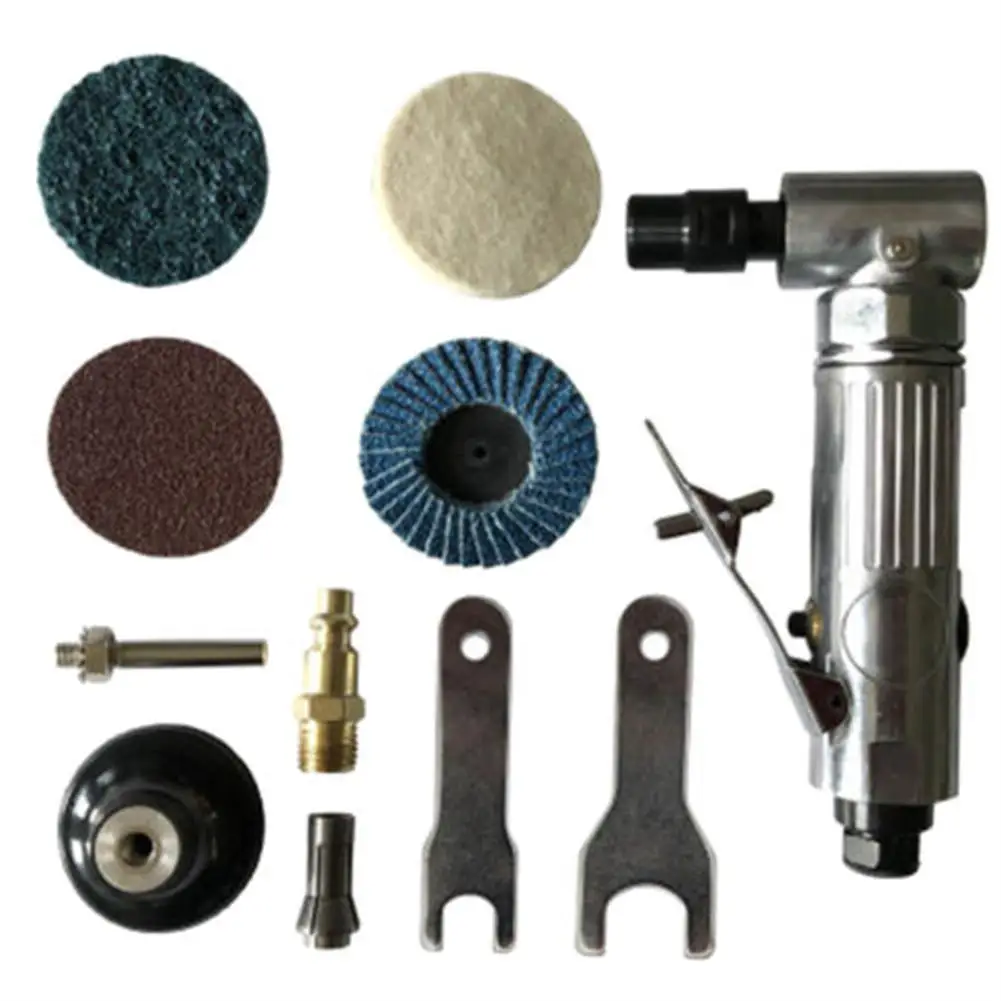 

Poratble Mini 1/4 Air Angle Die Grinder 90 Degree Pneumatic Engraving Polished Machine Kit With Sanding Discs