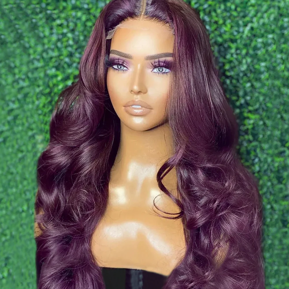 

Dark Burgundy Body Wave Lace Front Wigs HD 13X4 Deep Purple Lace Wigs for Women Glueless Wigs 180% Density Heat Resistant Wigs