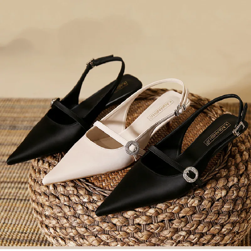 Luxury Rhinestone Buckle Women Sandals Fashion Pointed Toe Back Strap Slide Sandals Simple Comfortable Soft Leather Dress Shoes 29 S7b8850442618492b8f0d40d593e5a737W