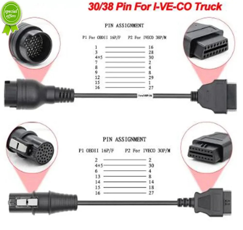 

OBD2 Connector Adapter For IVECO Truck 30/38 Pin OBD To OBD2 16Pin For IVECO OBD OBD2 Diagnostic Auto Tool OBD2 Extension Cable