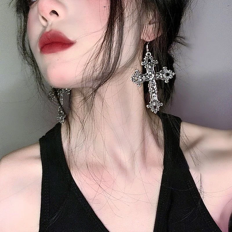 

Vintage Cross Earrings for Women Baroque Goth Gothic Style Earring Women's Jewelry Accessories Large Y2k Accessory Grunge Hoop