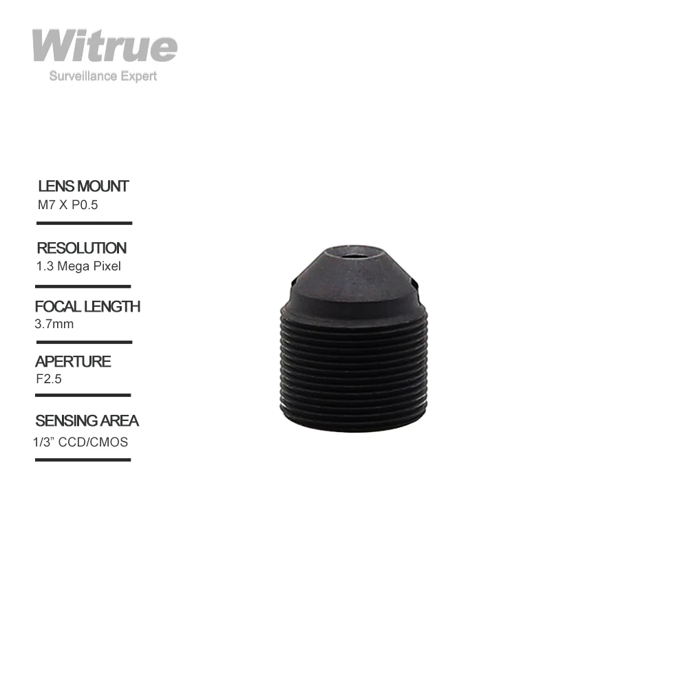 

Witrue Pinhole Lens 3.7mm M7 X P0.35 Mount 1.3 Megapixel 1/3" Aperture F2.5 for Mini Camera CCTV Security Cameras