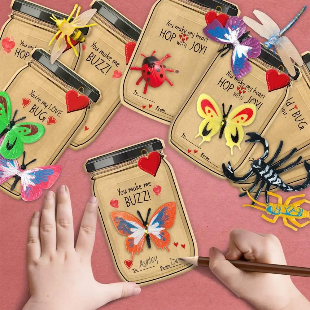 

Персонализированные открытки в виде насекомых, поздравительная открытка на день Святого Валентина с имитацией бабочки для детей на День святого Валентина