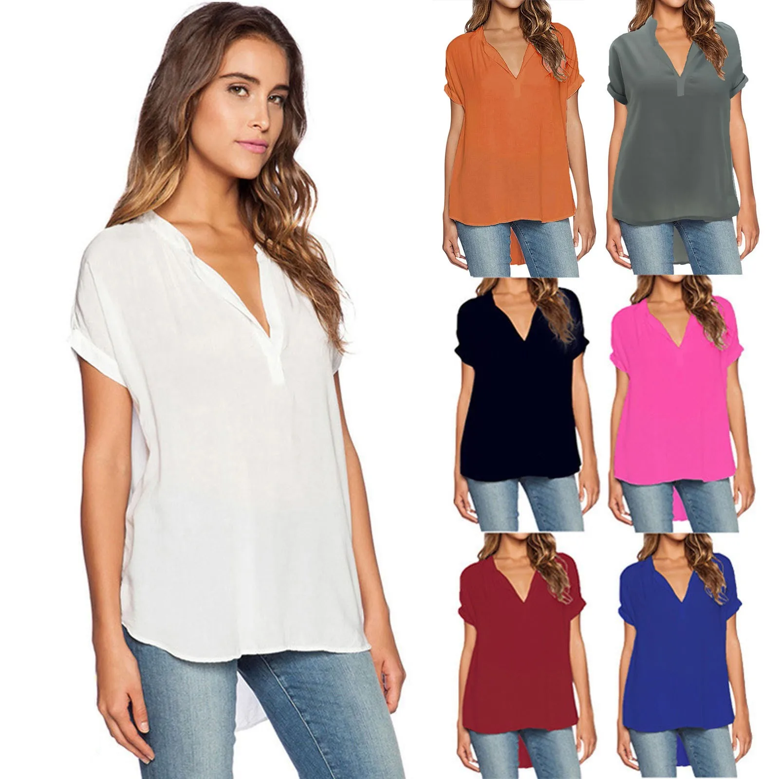 Deep V Neck Chiffon Blouse Summer Women Casual OL Office White Tops Solid Color Shirt Blusas Plus Size Streetwear Pullover Blusa
Deep V Neck Chiffon Blouse Summer Women Casual OL Office White Tops Solid Color Shirt Blusas Plus Size Streetwear Pullover Blusa