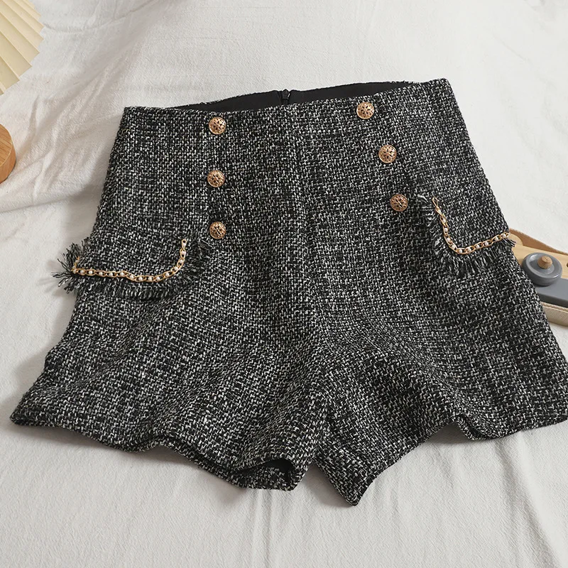 Casual Spring Autumn Ladies High Waist Shorts Woman Korean Fashion Elegant Shorts Slim Double-Row Button Tweed Women Clothing
Casual Spring Autumn Ladies High Waist Shorts Woman Korean Fashion Elegant Shorts Slim Double-Row Button Tweed Women Clothing