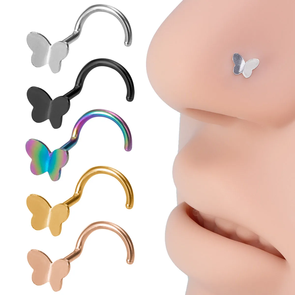 1pc Butterfly Nose Rings Stud Earrings Ear Piercing Nariz Bone Stud Screw Stainless Steel Nostril for Women Men Body Jewelry 20G
1pc Butterfly Nose Rings Stud Earrings Ear Piercing Nariz Bone Stud Screw Stainless Steel Nostril for Women Men Body Jewelry 20G