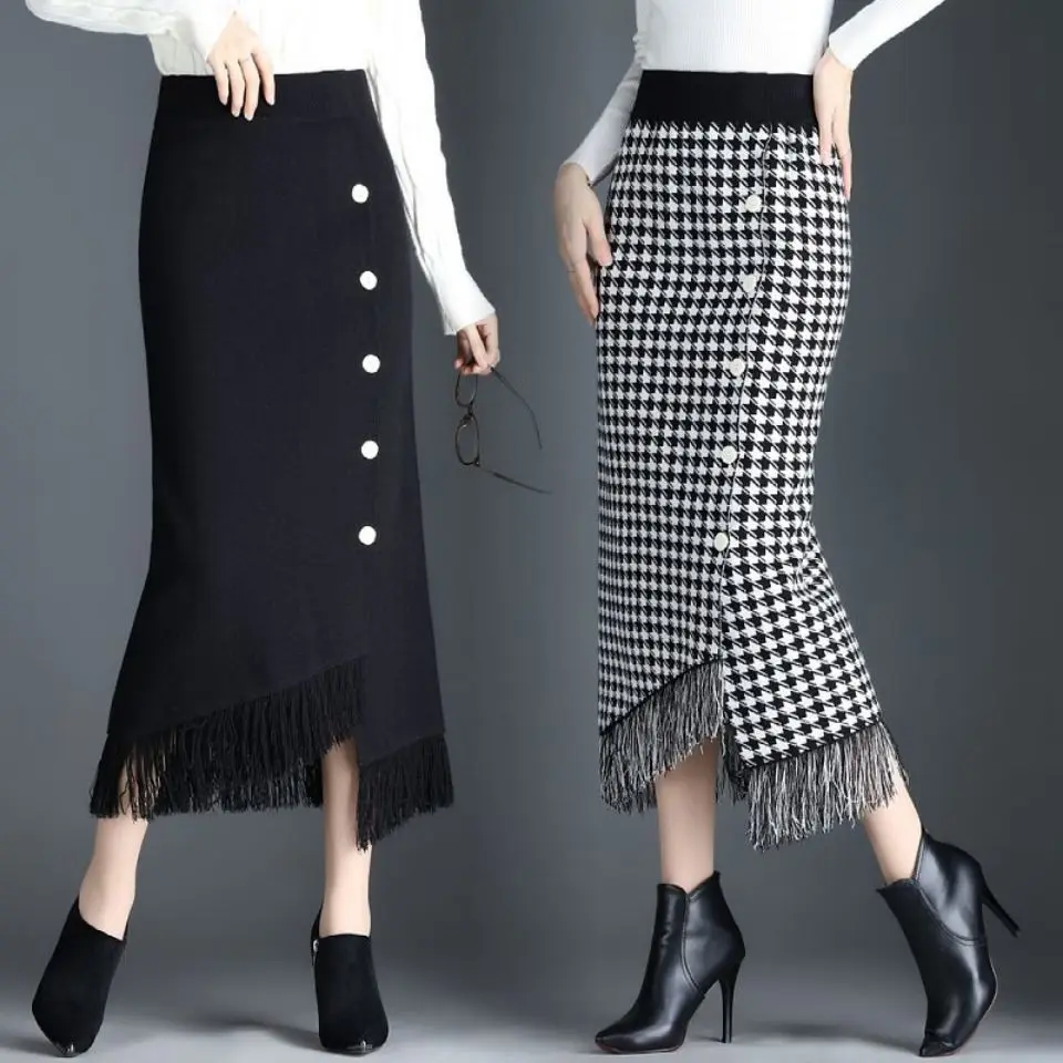 High Waist Tweed Knitting Skirts for Women Long Skirt Winter Chic Elegant Sweater Thickeing Houndstooth Skirt News Female U31
High Waist Tweed Knitting Skirts for Women Long Skirt Winter Chic Elegant Sweater Thickeing Houndstooth Skirt News Female U31