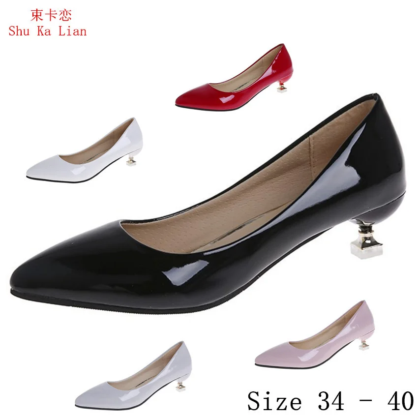 

Low Med Heels Women Pumps 4 CM Med Heel Shoes 5 Colour Stiletto Woman Party Wedding Shoes Kitten Heels Small Plus Size 34 - 40