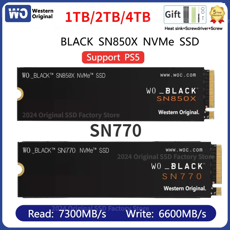 Western SN770 BLACK SN850X NVMe SSD 1TB 2TB 4TB Internal Gaming Solid State Drive PCIe 4.0 M.2 2280 Up to 7300 MB/s Support PS5
Western SN770 BLACK SN850X NVMe SSD 1TB 2TB 4TB Internal Gaming Solid State Drive PCIe 4.0 M.2 2280 Up to 7300 MB/s Support PS5