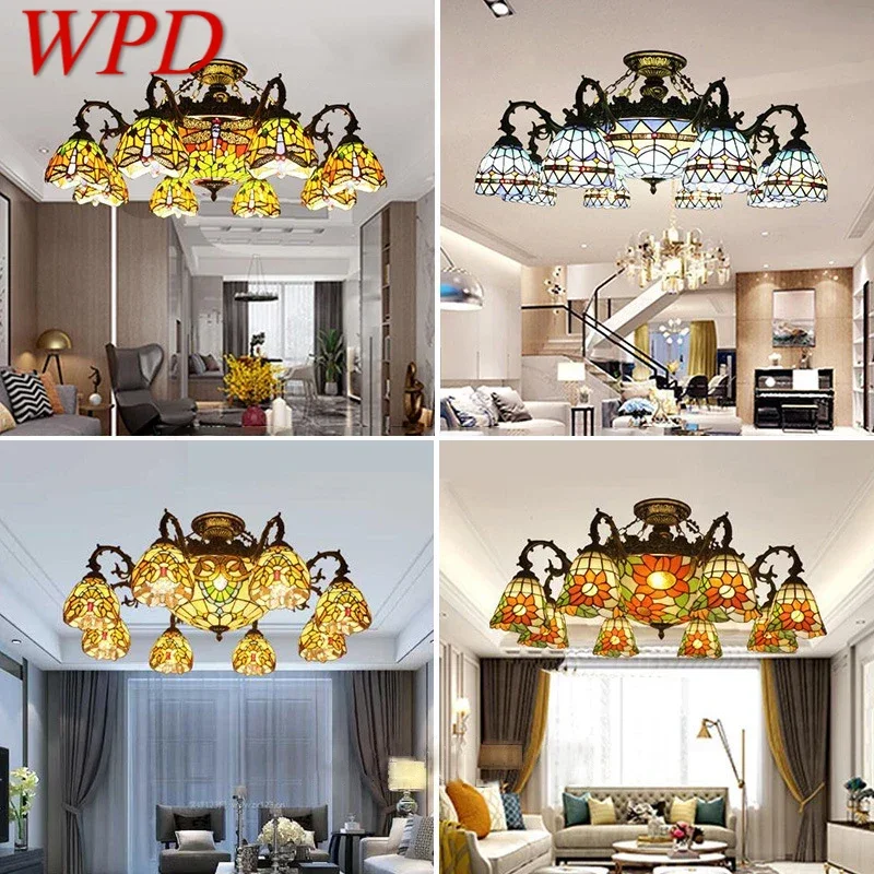 

WPD Tiffany European Living Room PendantLamp Vintage Creative Color Glass restaurant Bedroom Hotel Villa Chandelier