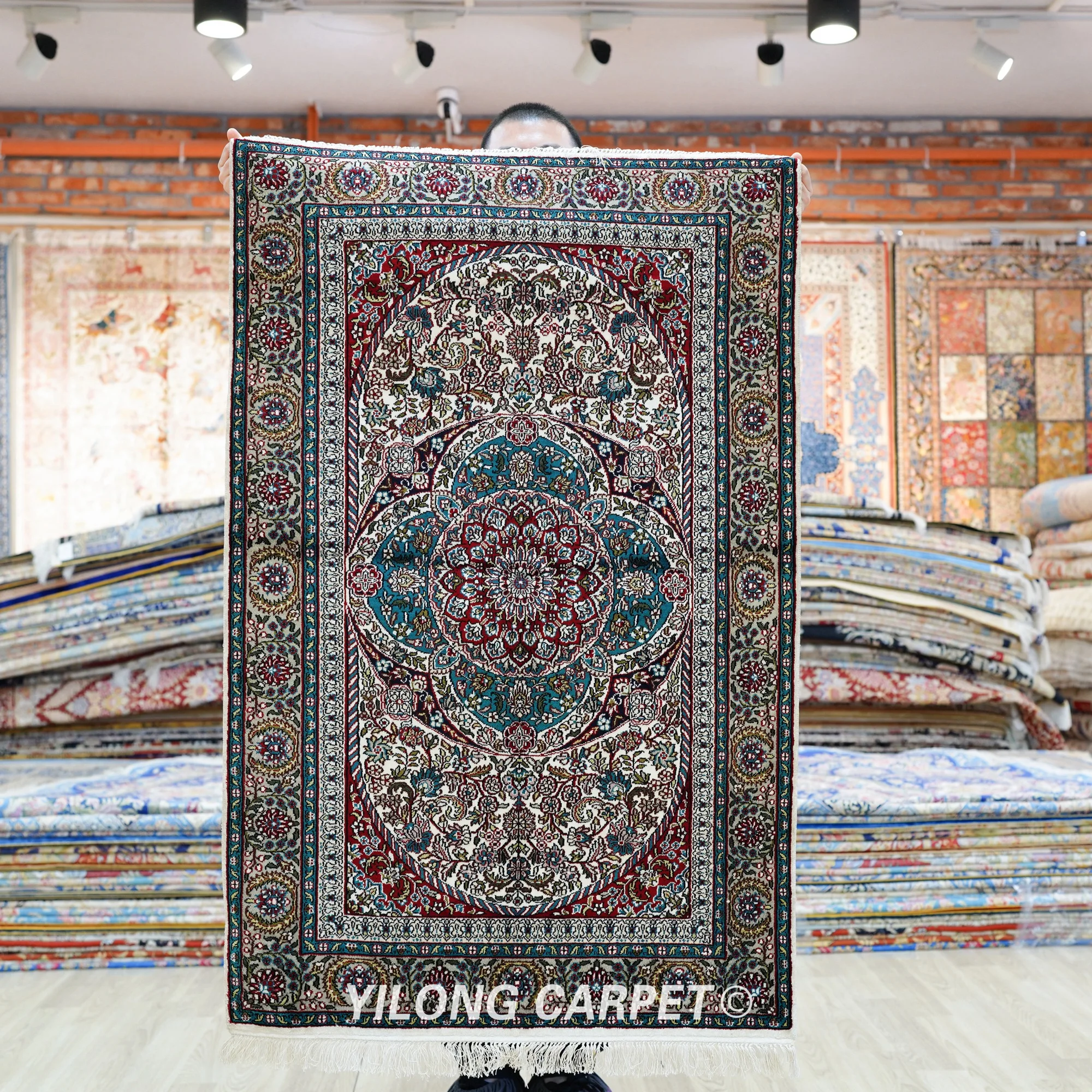 

76x122cm Blue Traditional Hand knotted Carpet Top Handmade Area Silk Rug (SLF163B)