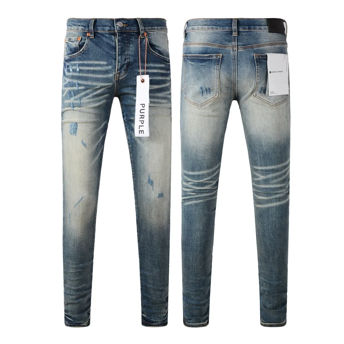 

Фиолетовые брендовые джинсы, новинка 2024, модные высококачественные потертые синие джинсы в стиле high street, модные облегающие джинсовые брюки с низкой посадкой
