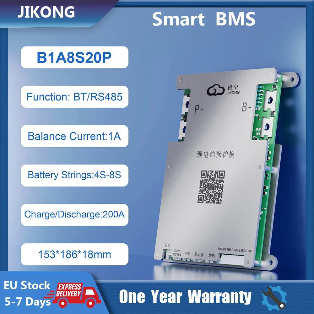 JIKONG Smart BT BMS Active balance current 1A B1A8S20P Continuous Output Current 40A 60A 80A 100A 120A 150A 200A Li-Ion Lto 4-8S
JIKONG Smart BT BMS Active balance current 1A B1A8S20P Continuous Output Current 40A 60A 80A 100A 120A 150A 200A Li-Ion Lto 4-8S