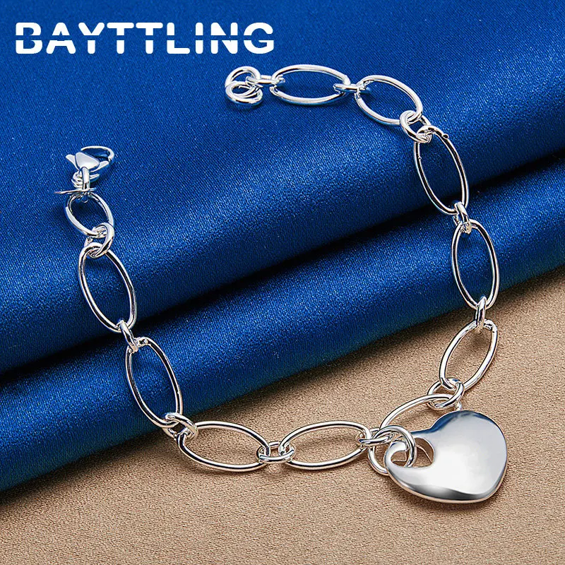 

New 925 Sterling Silver 8 Inches Cute Heart Women's Bracelet For Fashion Charm Wedding Girlfriend Accessories Party Jewelry