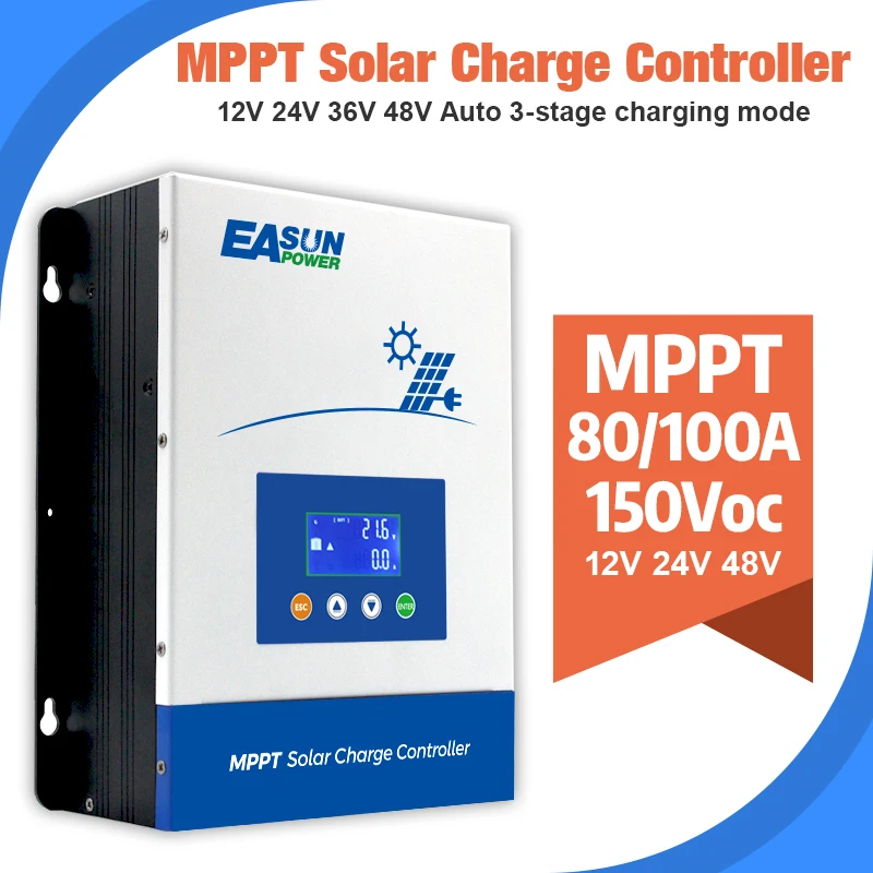 Easun POWER 80A/100A MPPT Solar Charge Controller 12V/24V/36V/48V Battery Charger Max 150VDC Back-light LCD Solar Regulator
Easun POWER 80A/100A MPPT Solar Charge Controller 12V/24V/36V/48V Battery Charger Max 150VDC Back-light LCD Solar Regulator