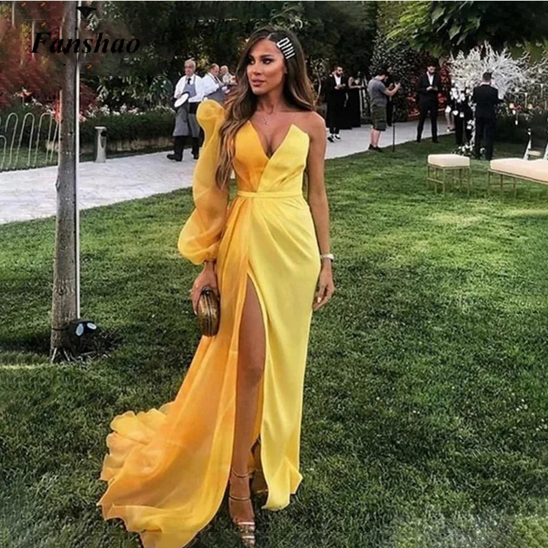Fanshao Evening Dresses Women for Wedding One Shoulde Long Sleeves Deep V-Neck Charming Side Slit Cocktail Party Personalised
Fanshao Evening Dresses Women for Wedding One Shoulde Long Sleeves Deep V-Neck Charming Side Slit Cocktail Party Personalised